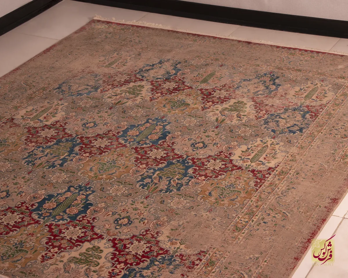 فرش وینتیج HR 187 نسکافه‌ای قرمز