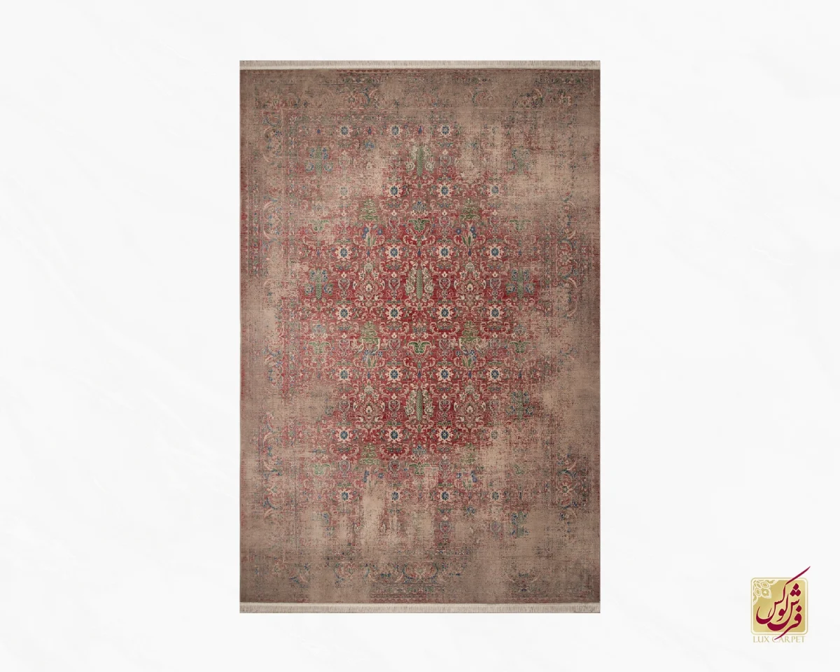 فرش وینتیج HR 189 نسکافه ای قرمز