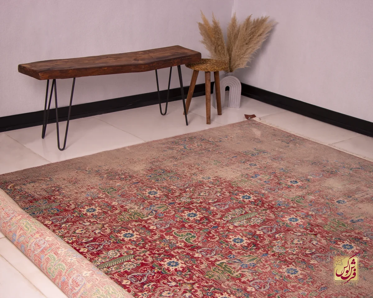 فرش وینتیج HR 189 نسکافه ای قرمز
