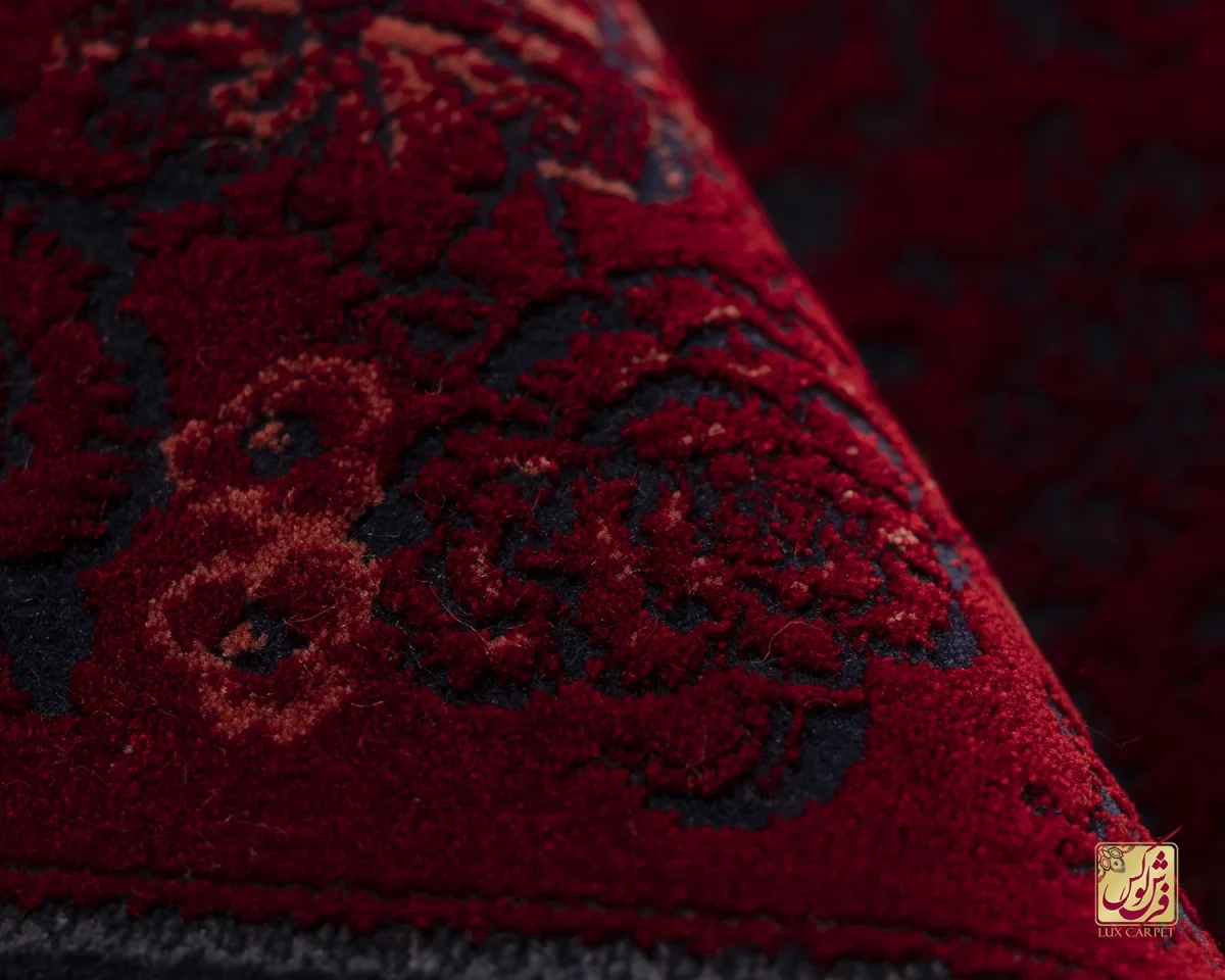 فرش وینتیج کتیبه lsk قرمز سورمه ای