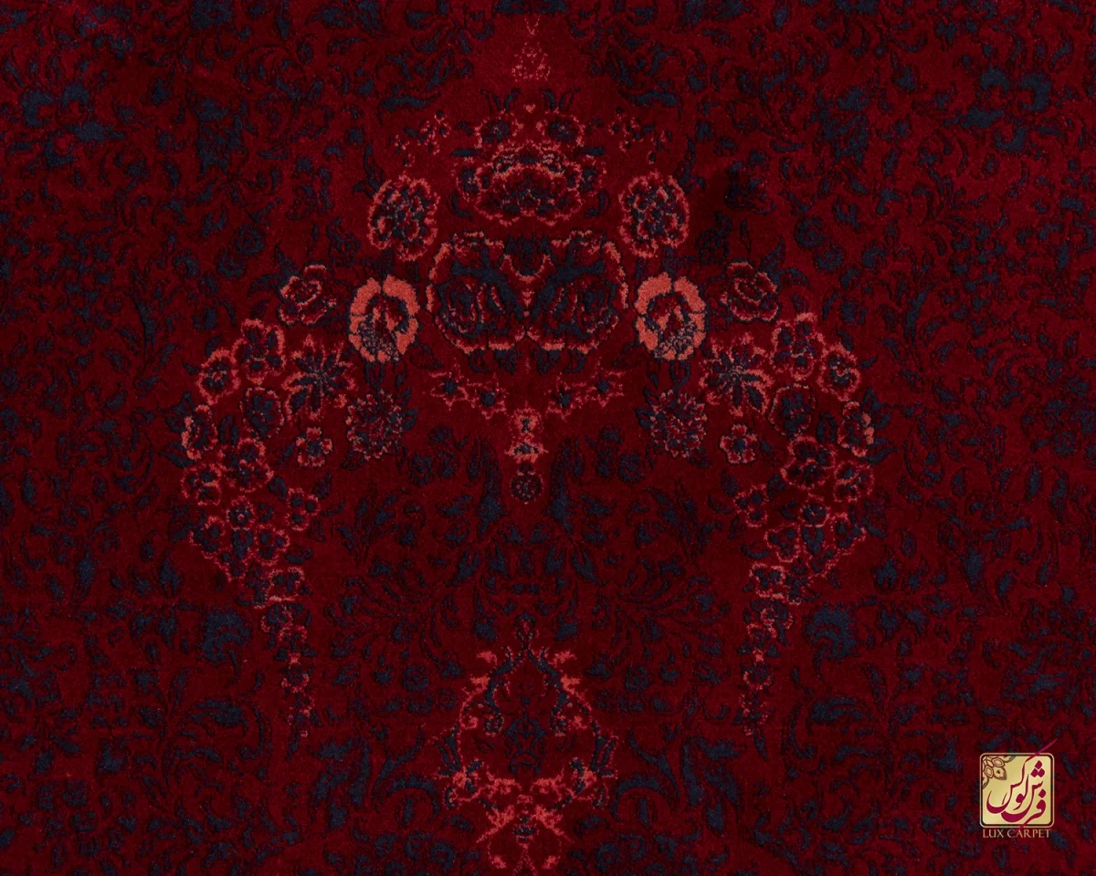 فرش وینتیج کتیبه lsk قرمز سورمه ای