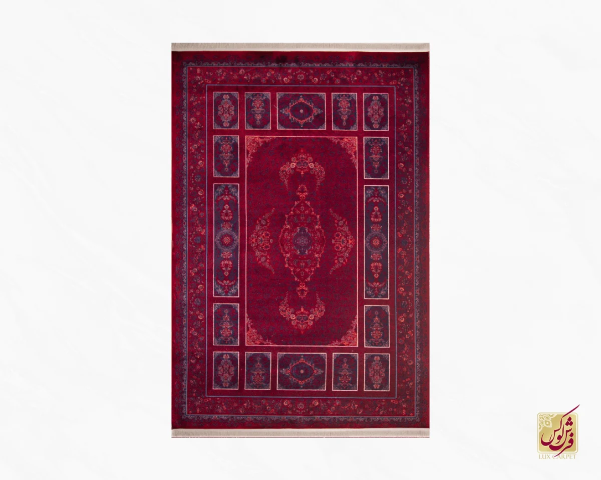 فرش وینتیج کتیبه lsk قرمز سورمه ای