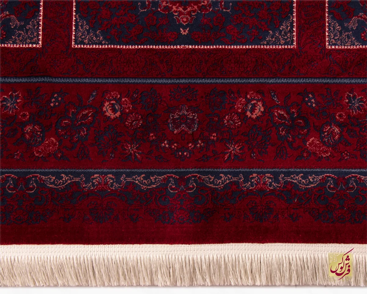 فرش وینتیج کتیبه lsk قرمز سورمه ای