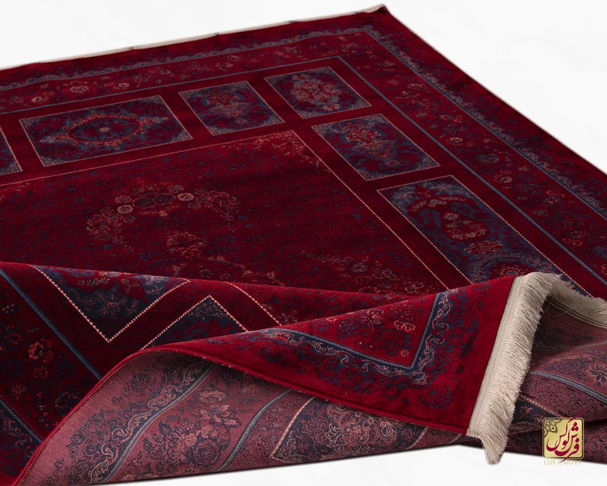 فرش وینتیج کتیبه lsk قرمز سورمه ای