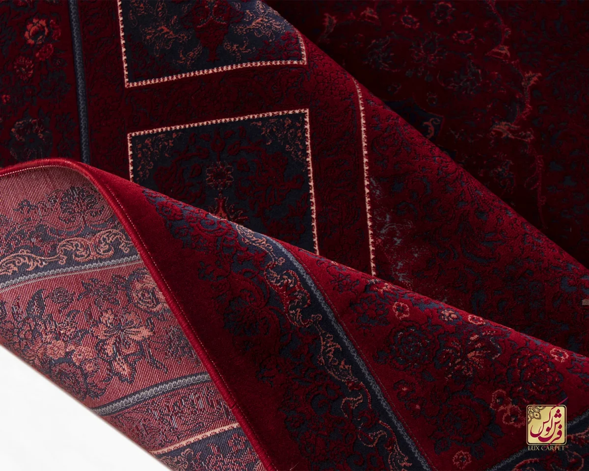 فرش وینتیج کتیبه lsk قرمز سورمه ای