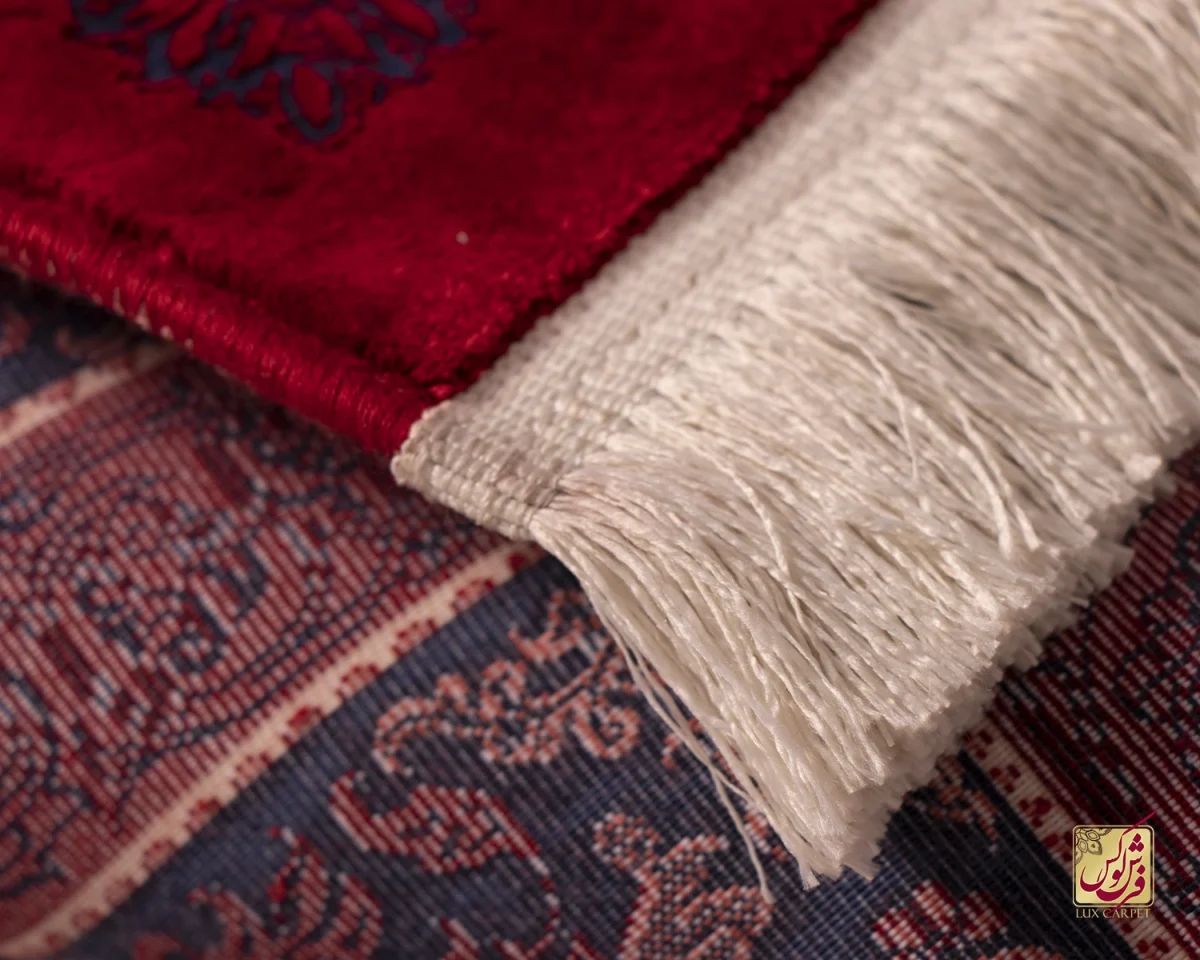 فرش وینتیج کتیبه lsk قرمز سورمه ای