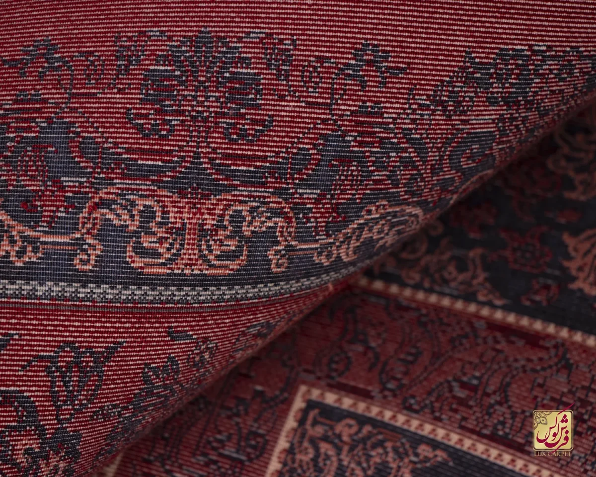 فرش وینتیج کتیبه lsk قرمز سورمه ای