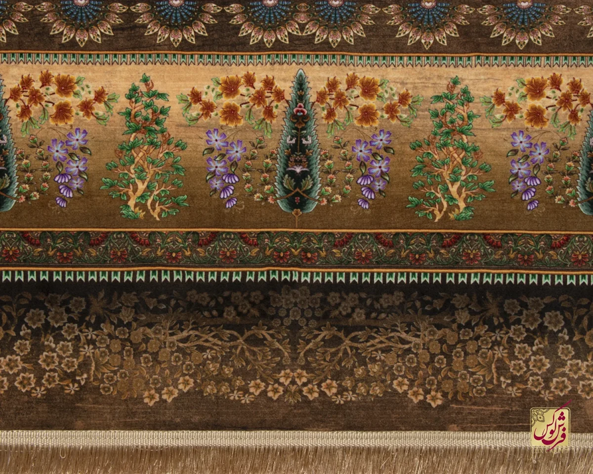 فرش ابریشم ماشینی T1120 قهوه‌ای نسکافه‌ای - تصویر 6