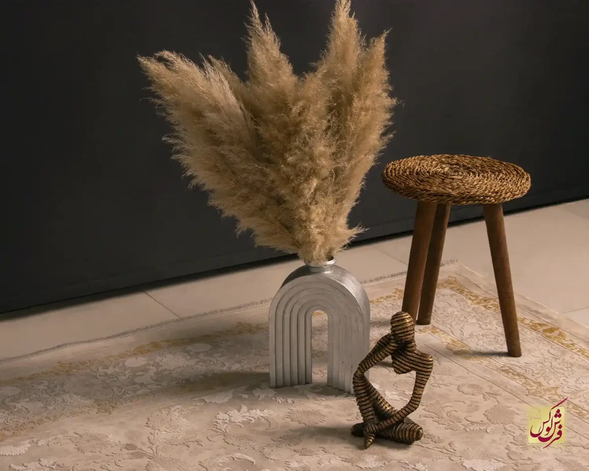 فرش وینتیج 3018 نسکافه‌ای کرم حاشیه طلایی - تصویر 8