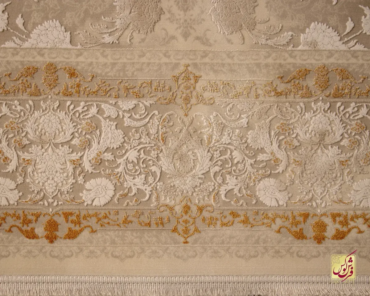 فرش وینتیج 3018 نسکافه‌ای کرم حاشیه طلایی - تصویر 4