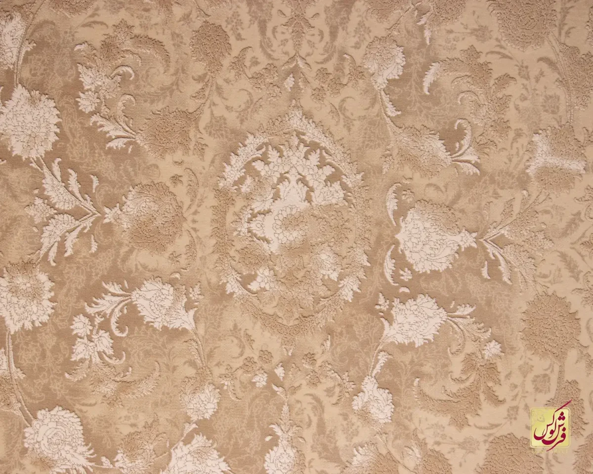 فرش وینتیج 3018 نسکافه‌ای کرم حاشیه طلایی - تصویر 3