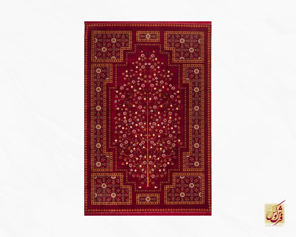 فرش ابریشم ماشینی 7058 لاکی - تصویر 2