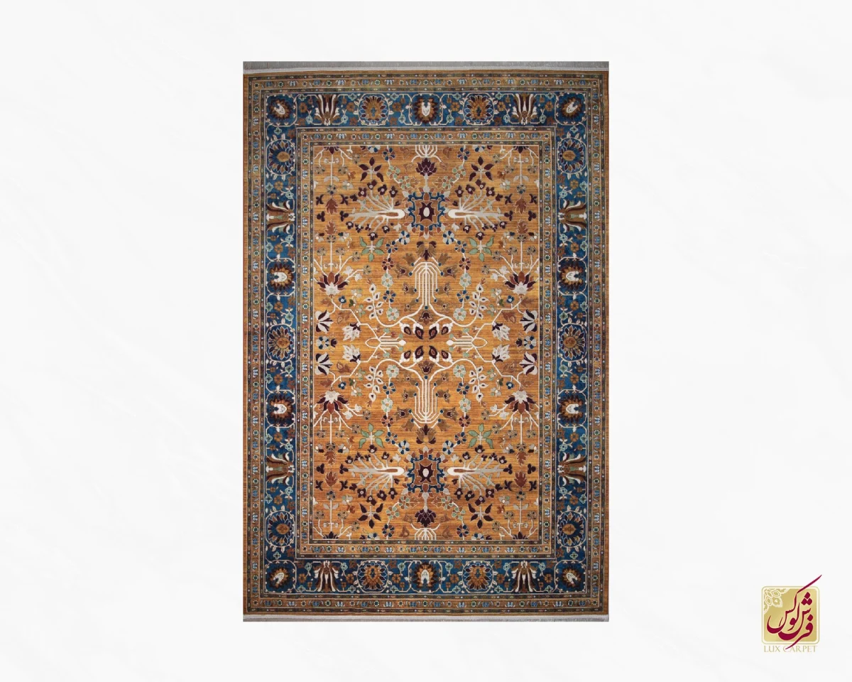 فرش ابریشم ماشینی 730305 آجری آبی - تصویر 2