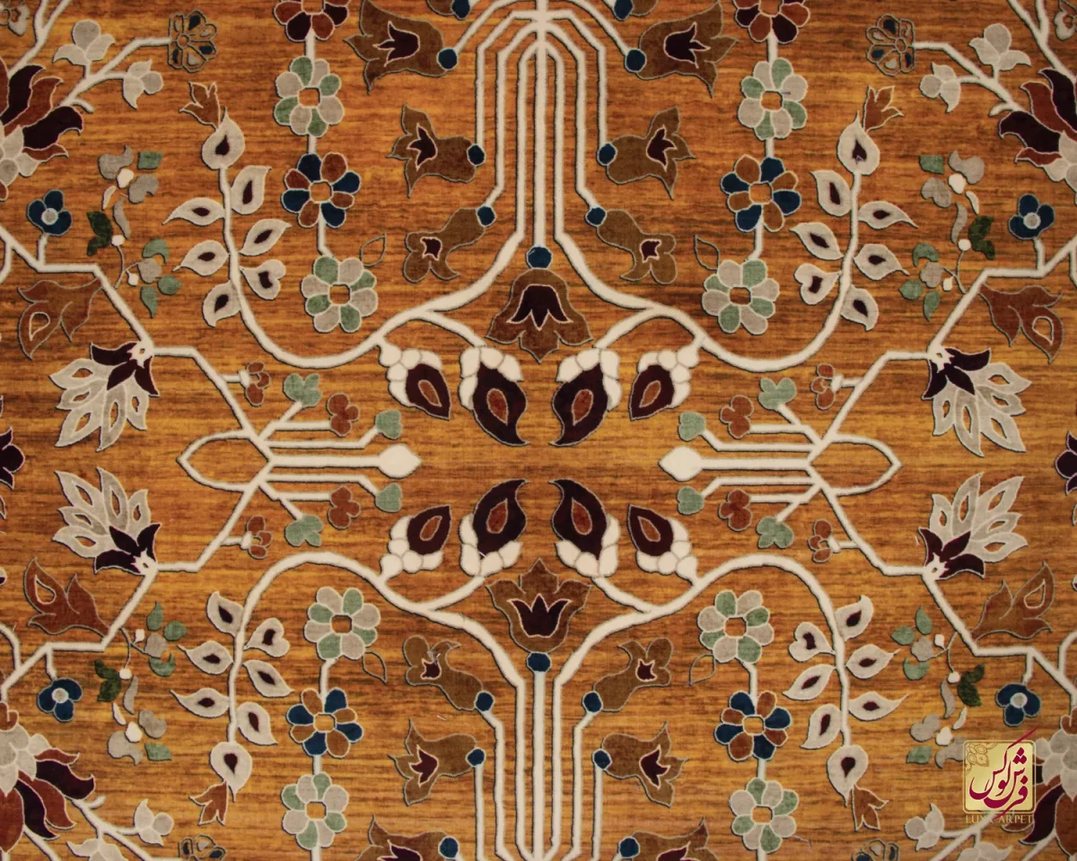 فرش ابریشم ماشینی 730305 آجری آبی - تصویر 3