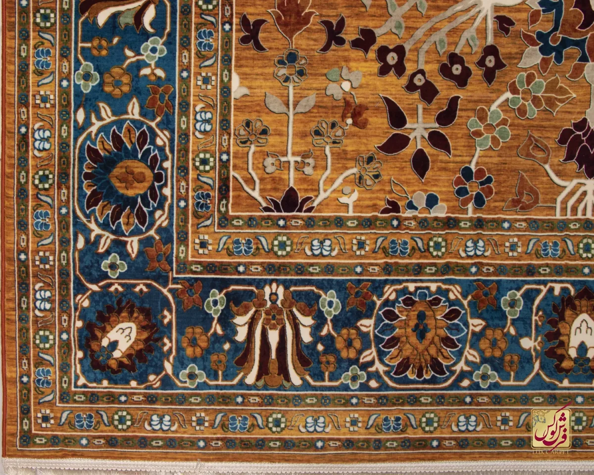 فرش ابریشم ماشینی 730305 آجری آبی - تصویر 7