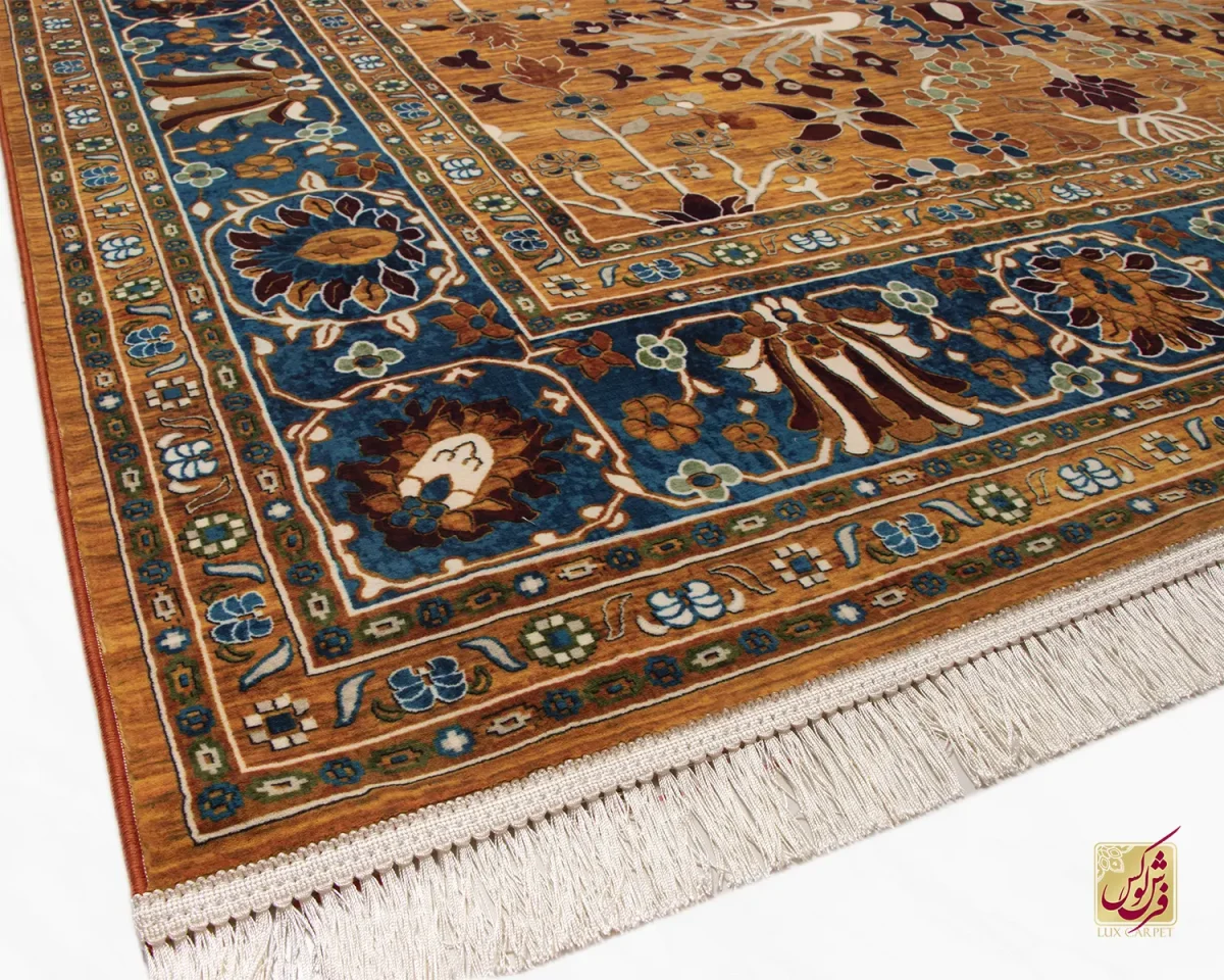 فرش ابریشم ماشینی 730305 آجری آبی - تصویر 8