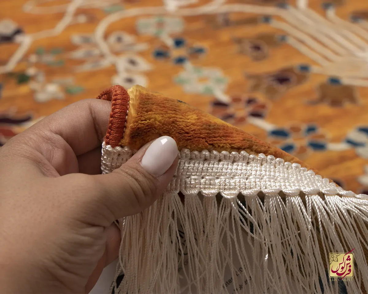 فرش ابریشم ماشینی 730305 آجری آبی - تصویر 9