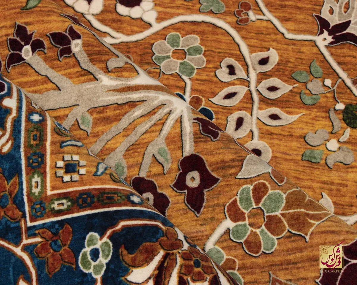 فرش ابریشم ماشینی 730305 آجری آبی - تصویر 10