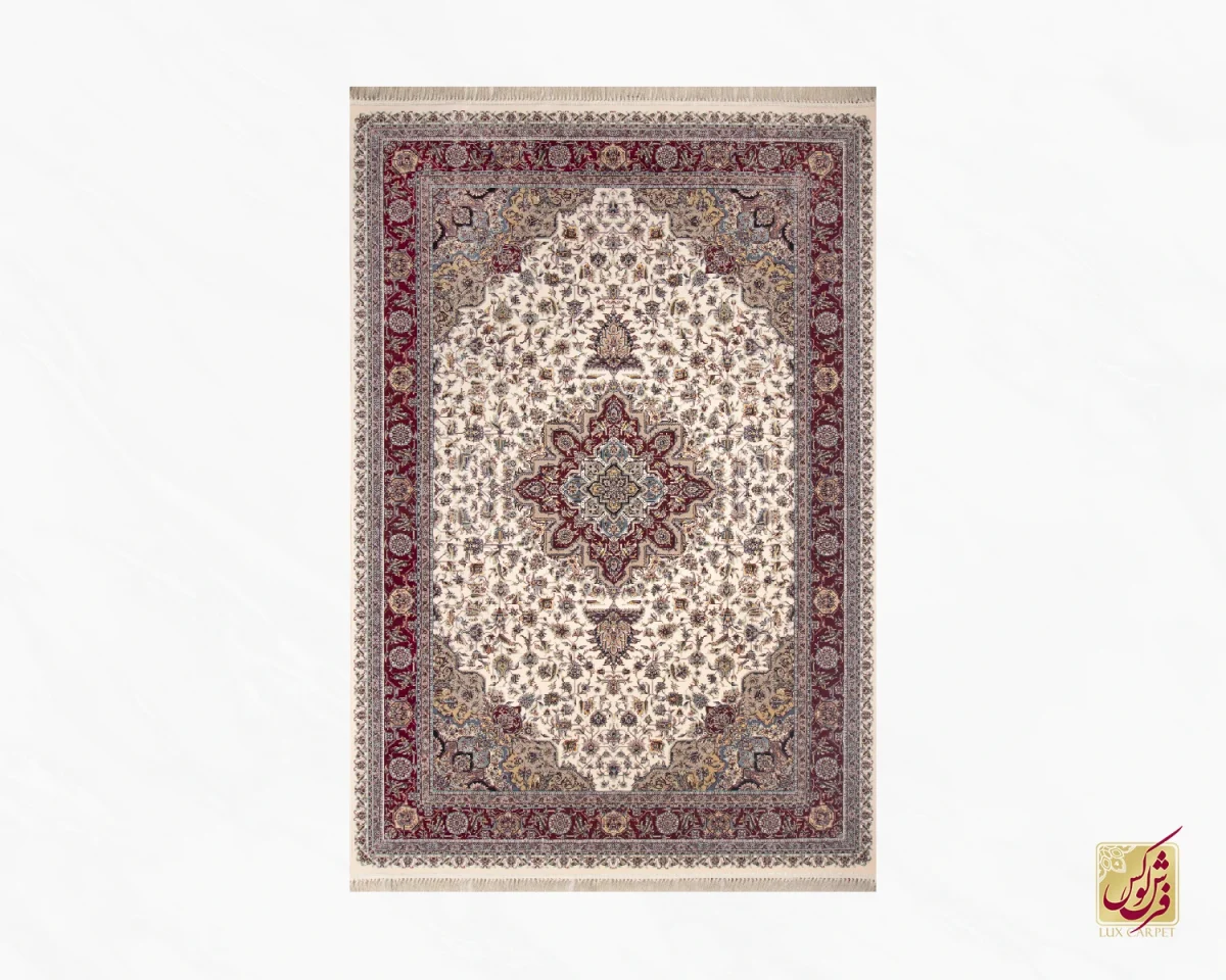 فرش ابریشم ماشینی ۱۲۱۷ کرم طرح دستبافت