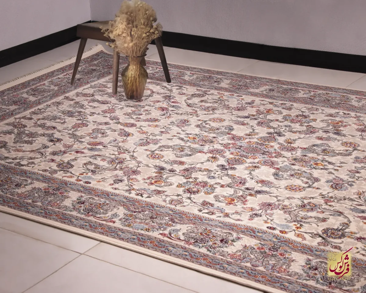 kerem1248-8 فرش ابریشم ماشینی ۱۲۴۸ کرم