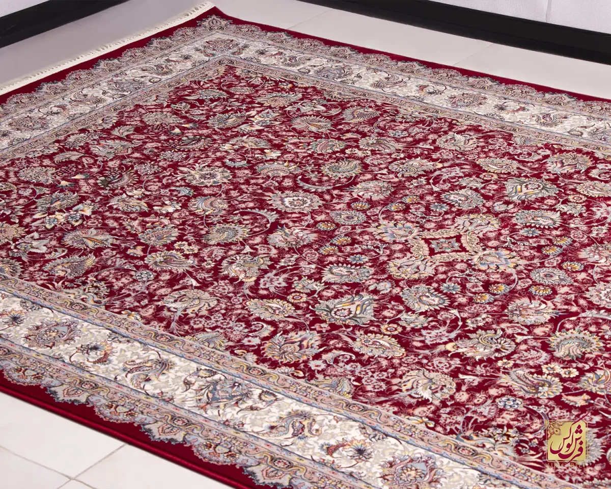 laki1211-10 فرش ابریشم ماشینی ۱۲۱۱ لاکی حاشیه کرم