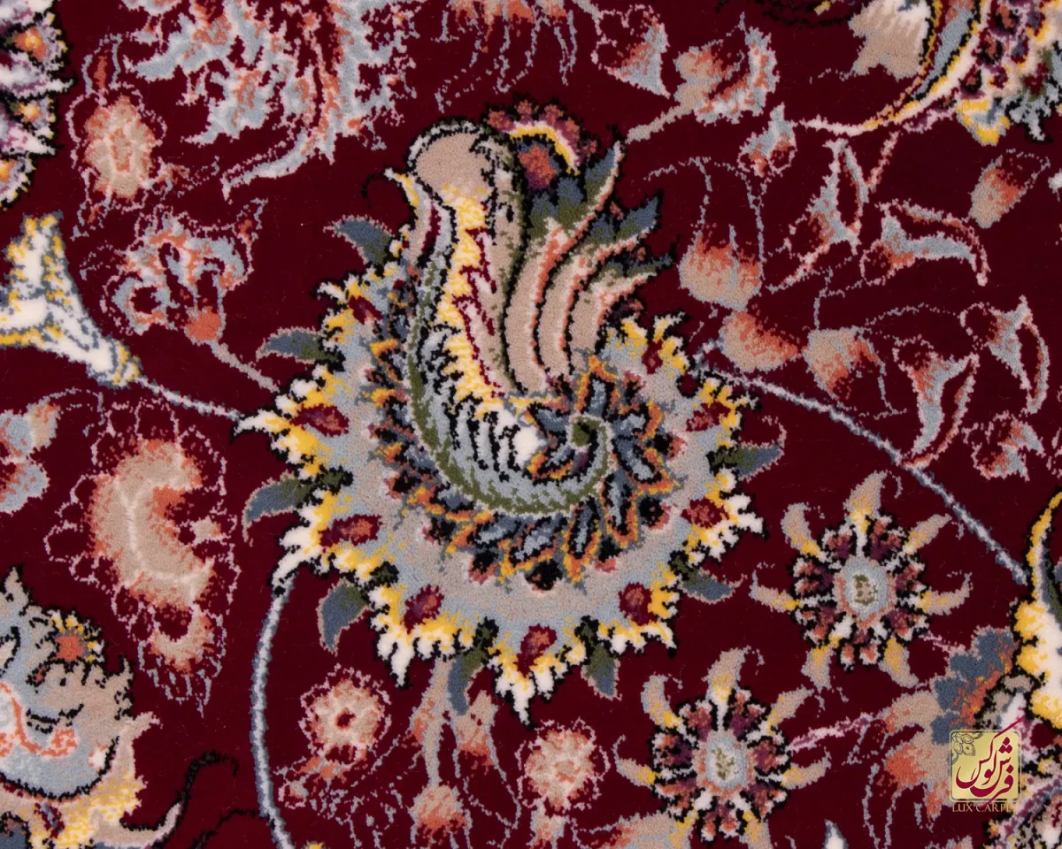 فرش ابریشم ماشینی ۱۲۱۱ لاکی حاشیه کرم