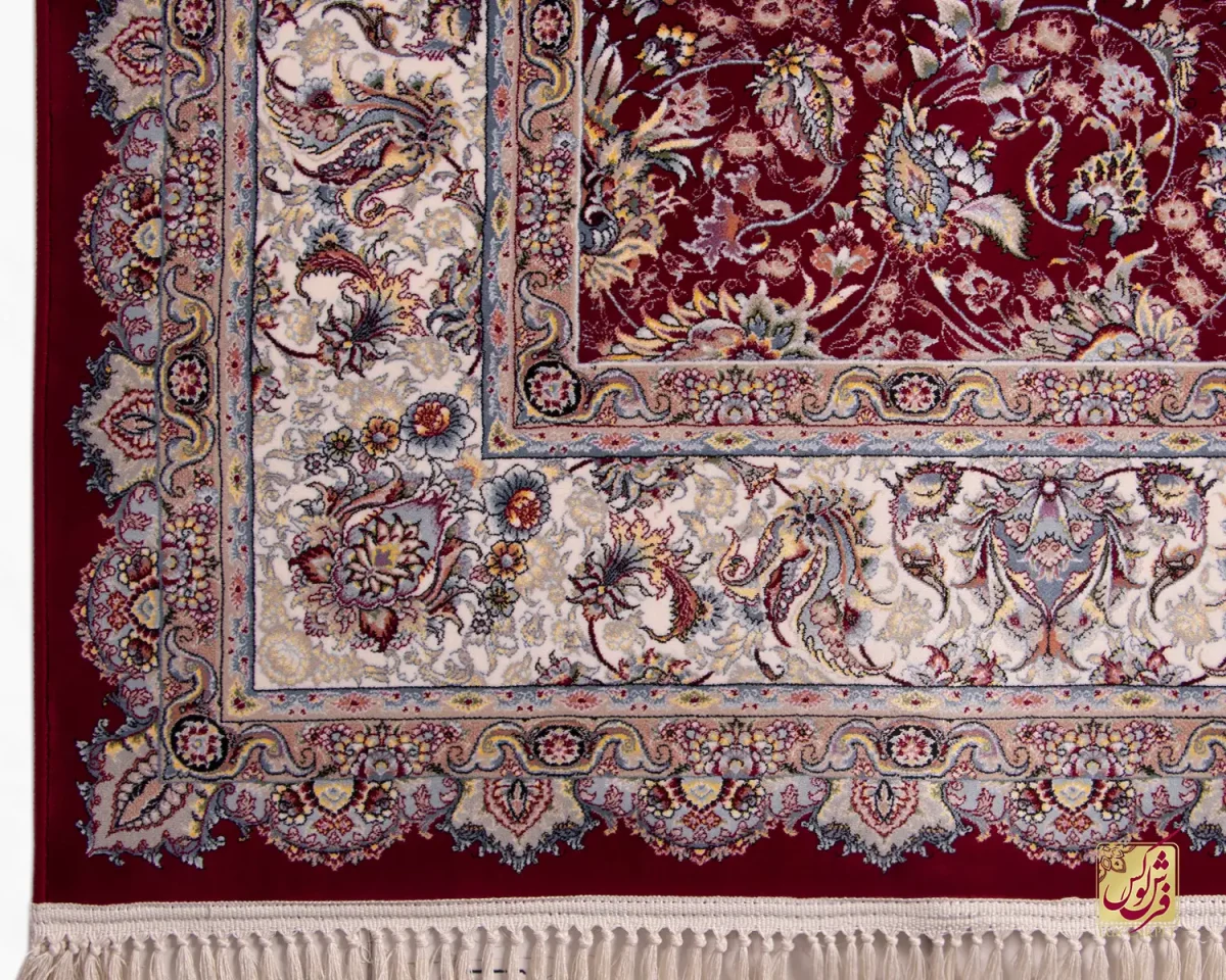 فرش ابریشم ماشینی ۱۲۱۱ لاکی حاشیه کرم