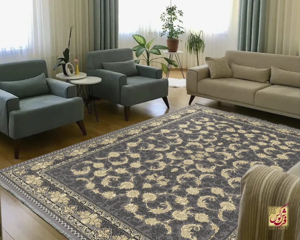 noghrei-3 فرش کلاسیک 6023 نقره ای طلایی - تصویر 1