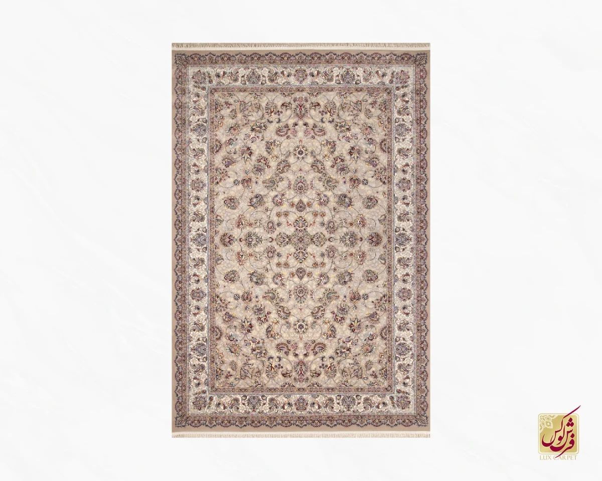 فرش ابریشم ماشینی ۱۲۱۱ شکلاتی کرم نسکافه ای