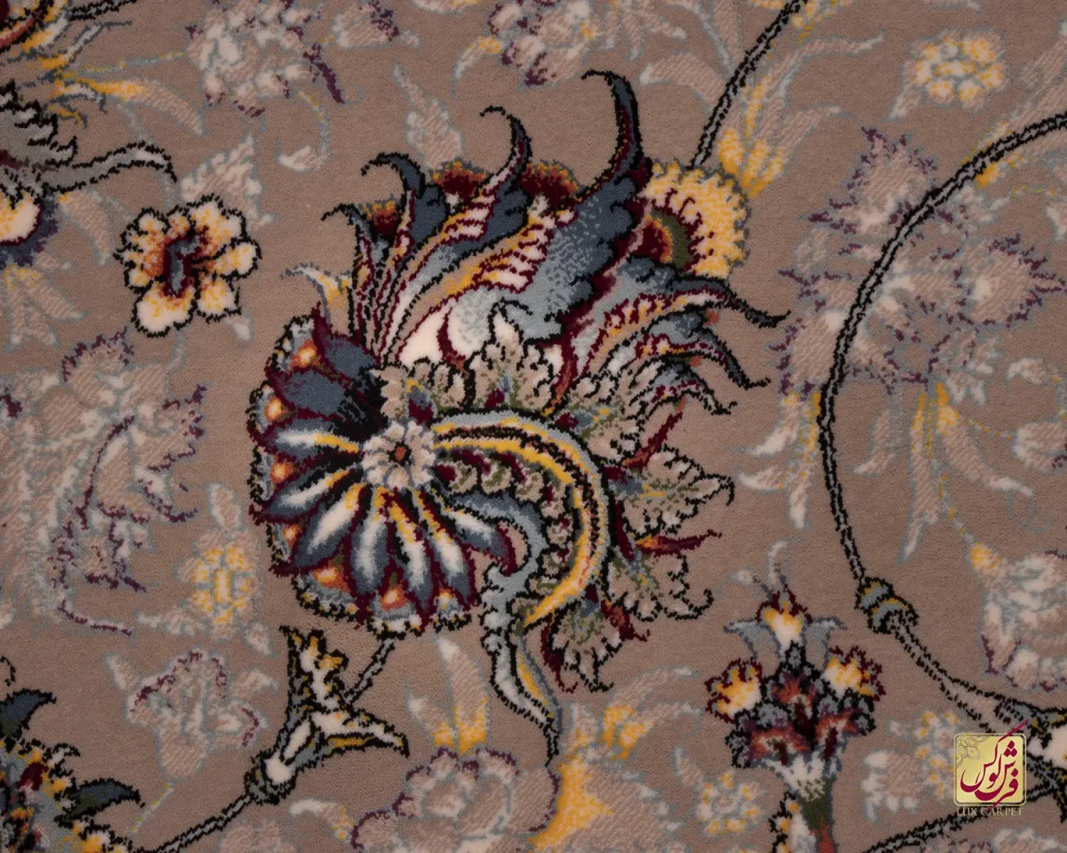 فرش ابریشم ماشینی ۱۲۱۱ شکلاتی کرم نسکافه ای