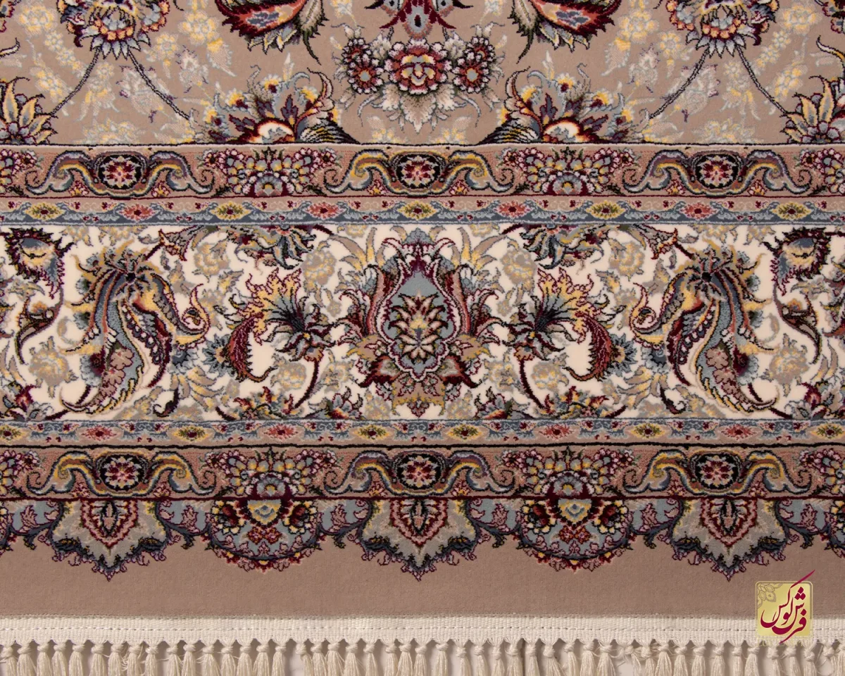 فرش ابریشم ماشینی ۱۲۱۱ شکلاتی کرم نسکافه ای
