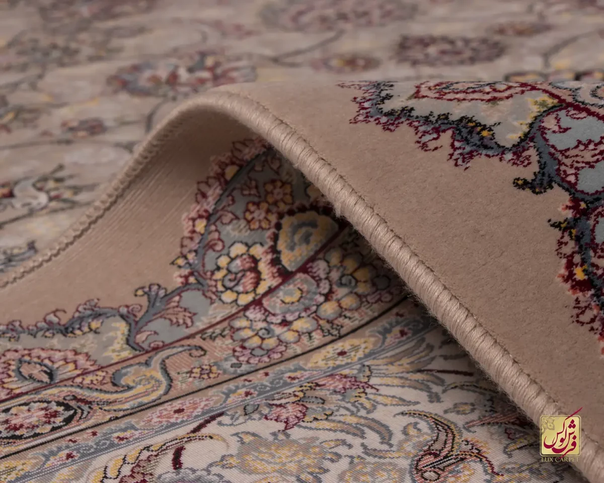فرش ابریشم ماشینی ۱۲۱۱ شکلاتی کرم نسکافه ای