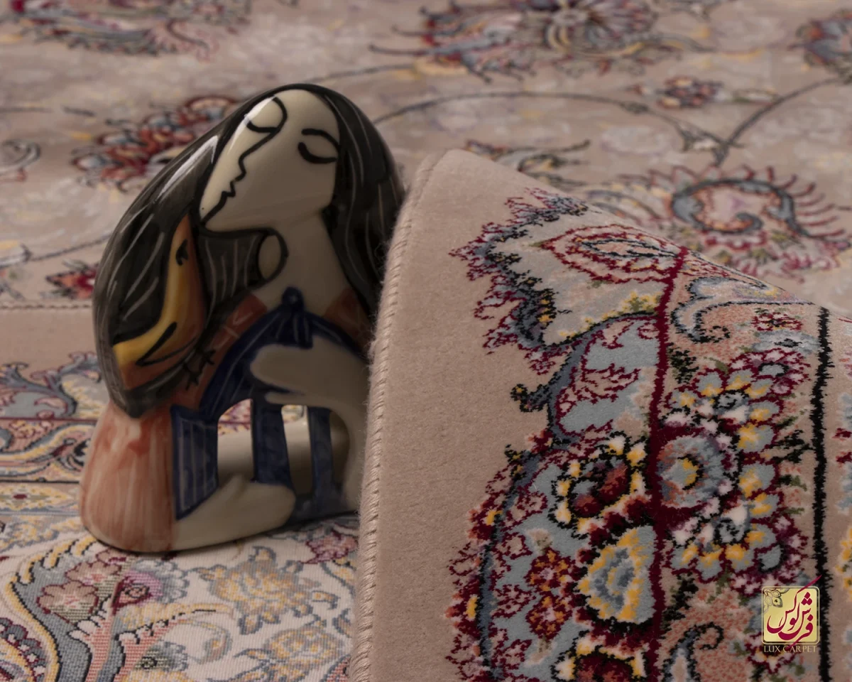 فرش ابریشم ماشینی ۱۲۱۱ شکلاتی کرم نسکافه ای