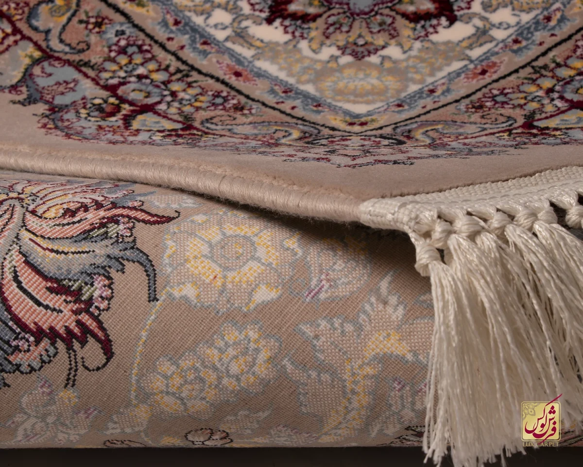 فرش ابریشم ماشینی ۱۲۱۱ شکلاتی کرم نسکافه ای