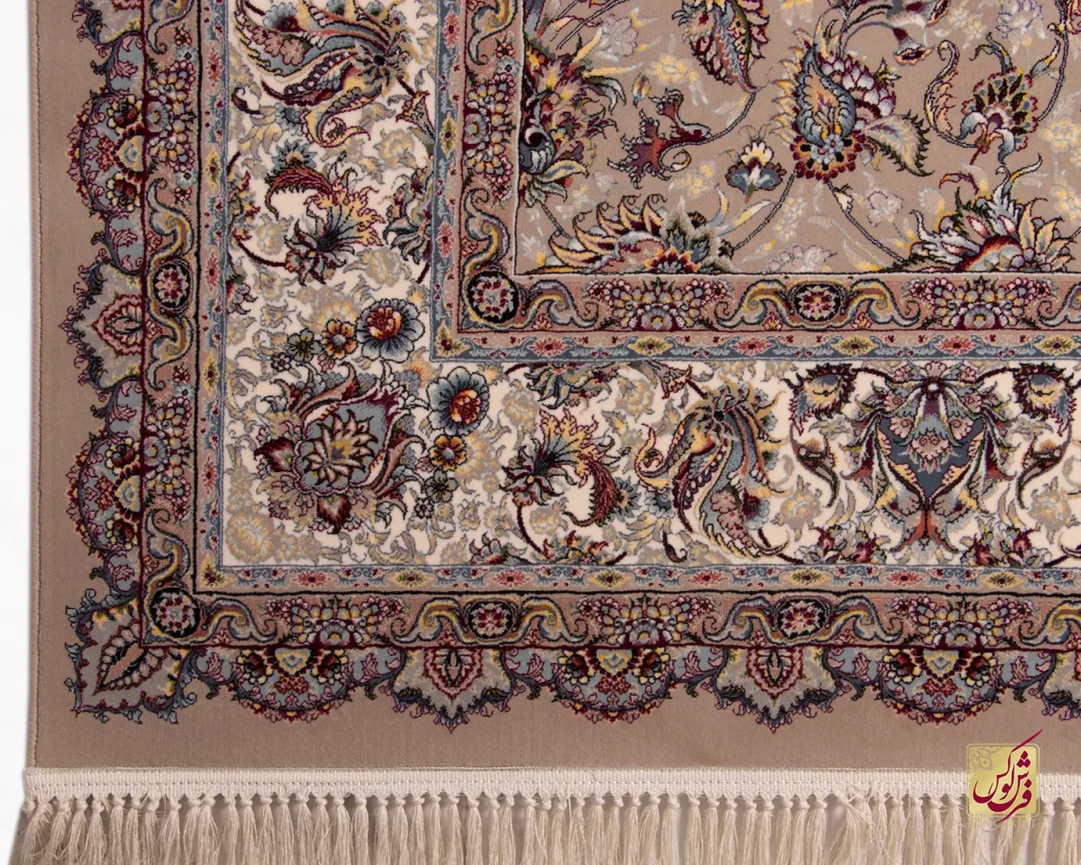فرش ابریشم ماشینی ۱۲۱۱ شکلاتی کرم نسکافه ای