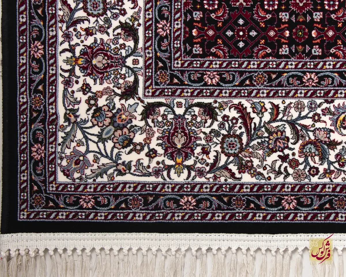 فرش ابریشم ماشینی ۱۲۳۰ سرمه ای