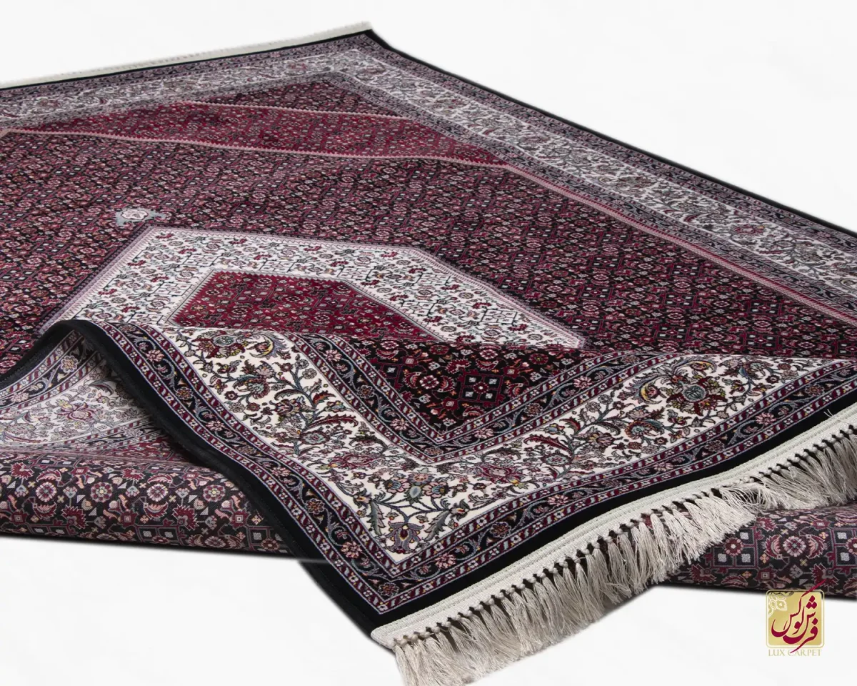 فرش ابریشم ماشینی ۱۲۳۰ سرمه ای