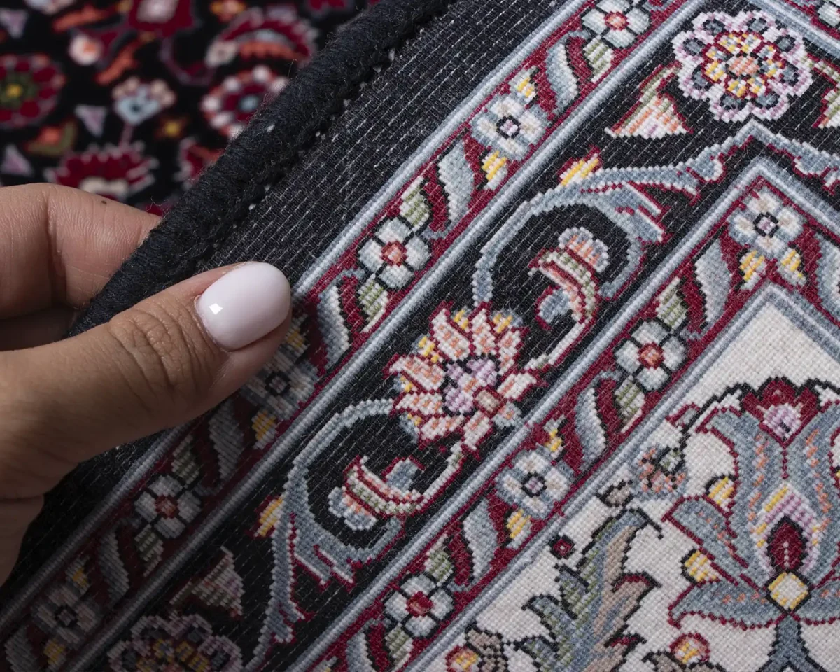 فرش ابریشم ماشینی ۱۲۳۰ سرمه ای