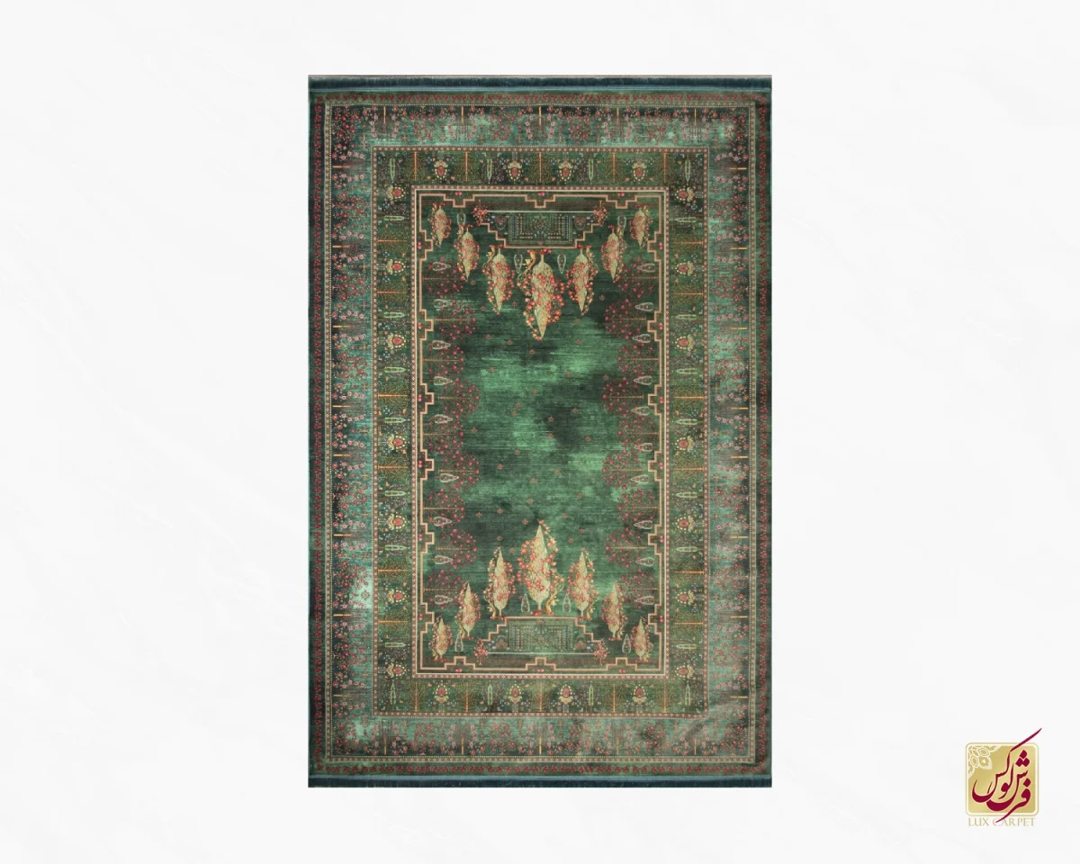 فرش ابریشم ماشینی T1062 سبز - تصویر 2