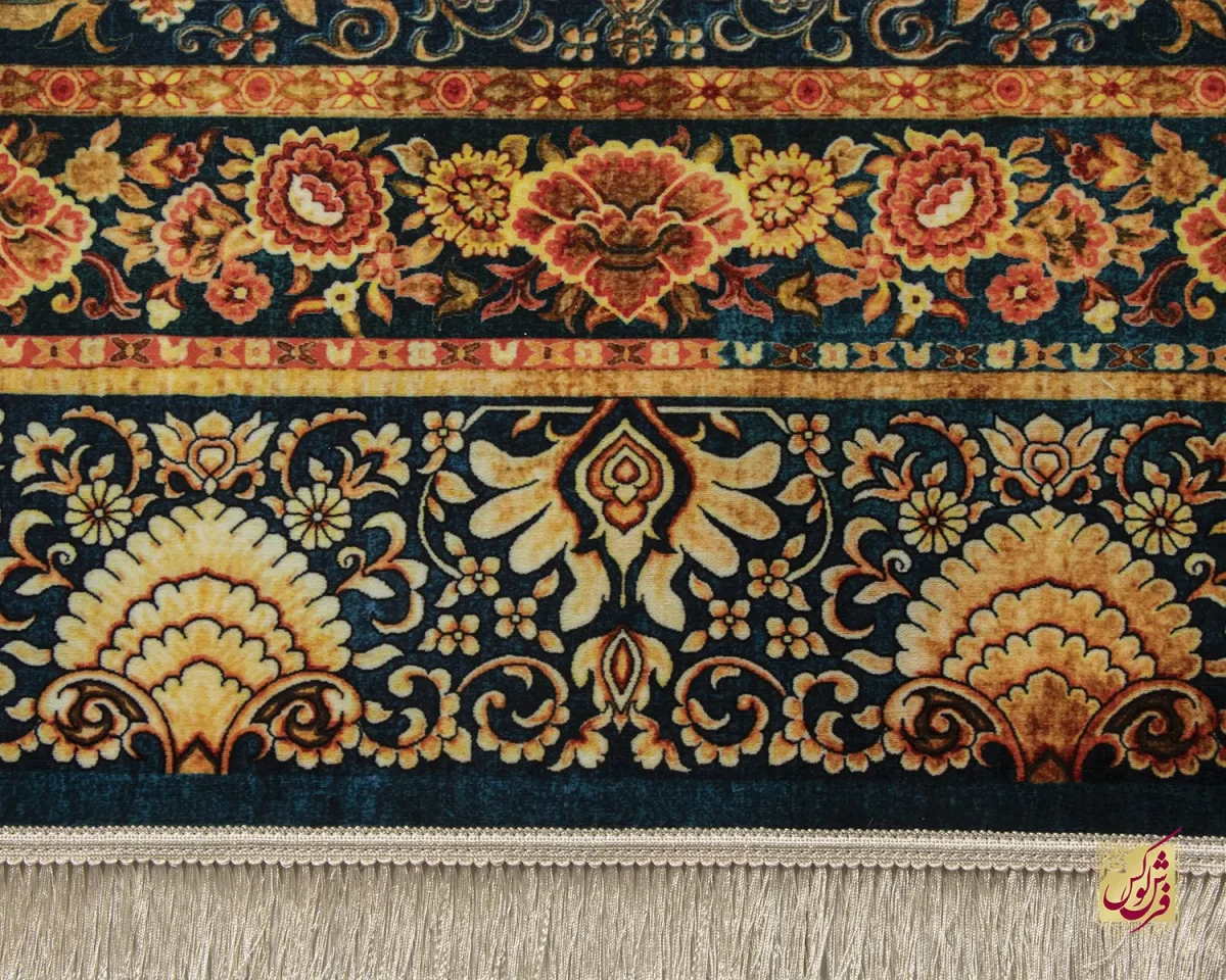 فرش ابریشم ماشینی 202777 سرمه‌ای آجری - تصویر 5