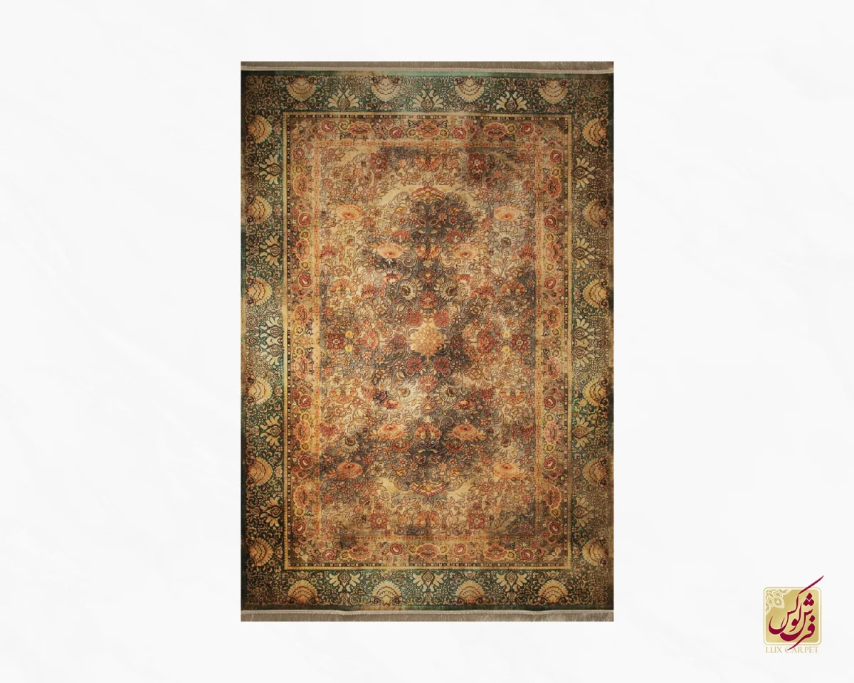 فرش ابریشم ماشینی 202780 سبز آجری - تصویر 2