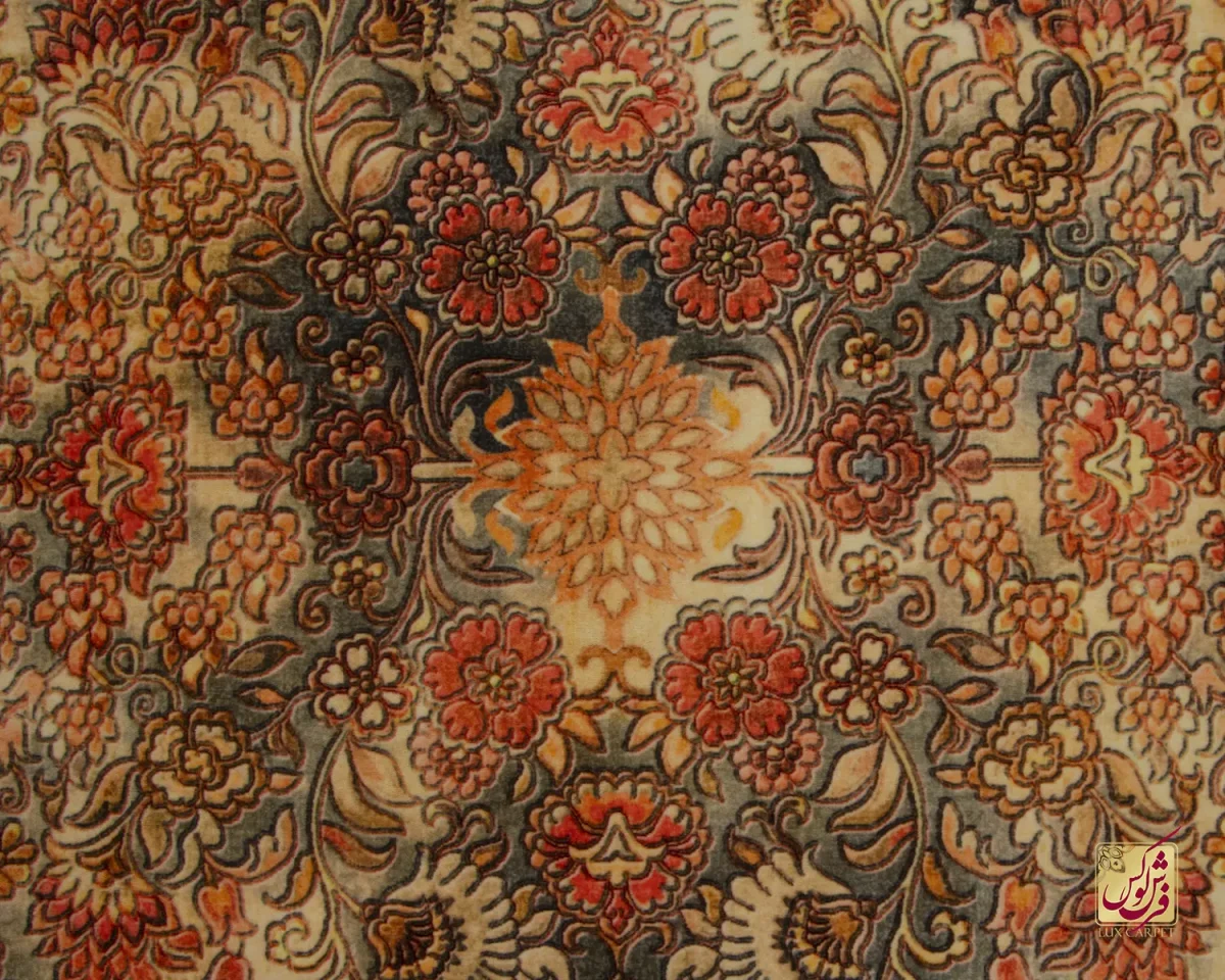 فرش ابریشم ماشینی 202782 آجری ذغالی - تصویر 3