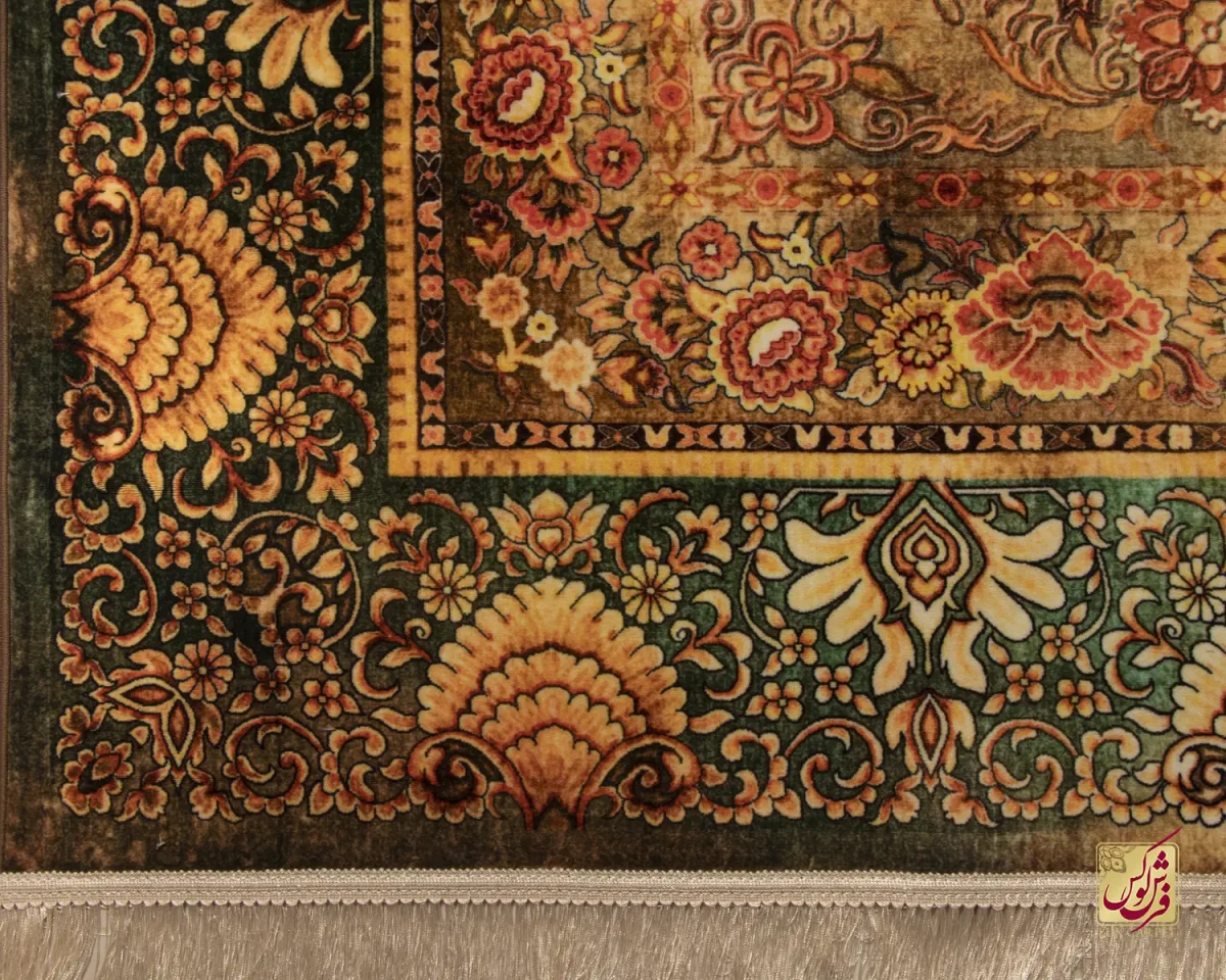 فرش ابریشم ماشینی 202782 آجری ذغالی - تصویر 4