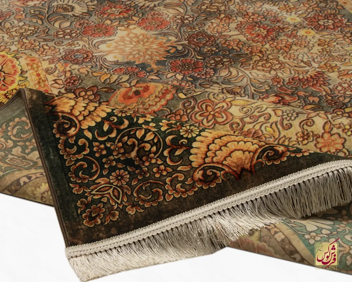 فرش ابریشم ماشینی 202782 آجری ذغالی - تصویر 6