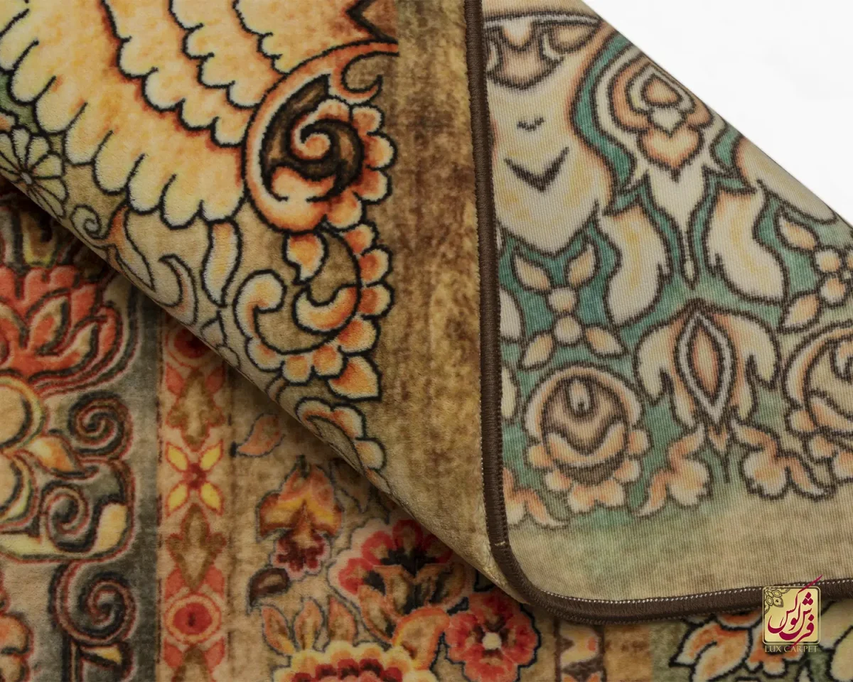 فرش ابریشم ماشینی 202782 آجری ذغالی - تصویر 7