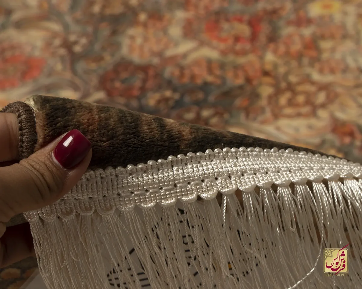 فرش ابریشم ماشینی 202782 آجری ذغالی - تصویر 8