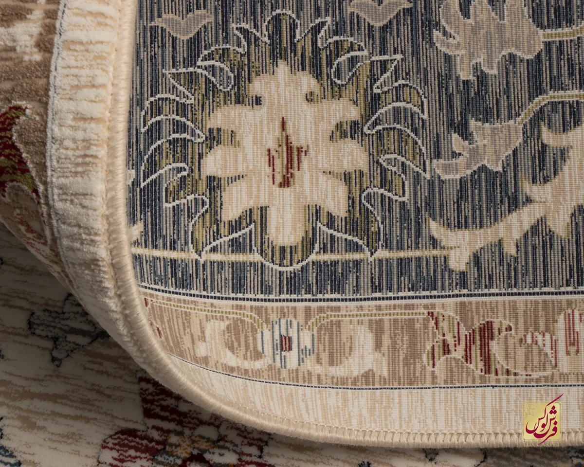 فرش وینتیج 222 کرم نسکافه‌ای حاشیه آبی - تصویر 9