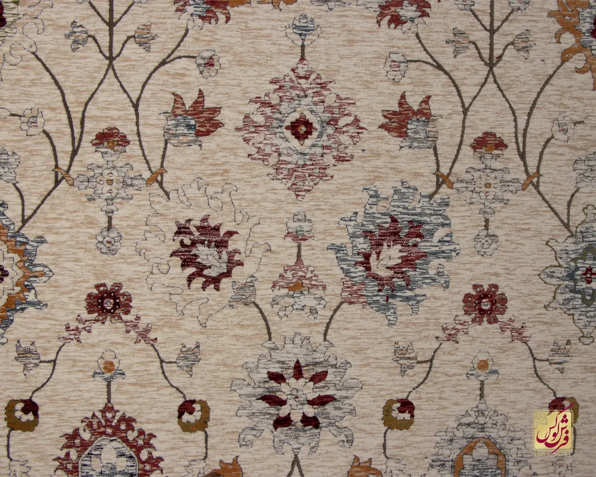 فرش وینتیج 222 کرم نسکافه‌ای حاشیه آبی - تصویر 3