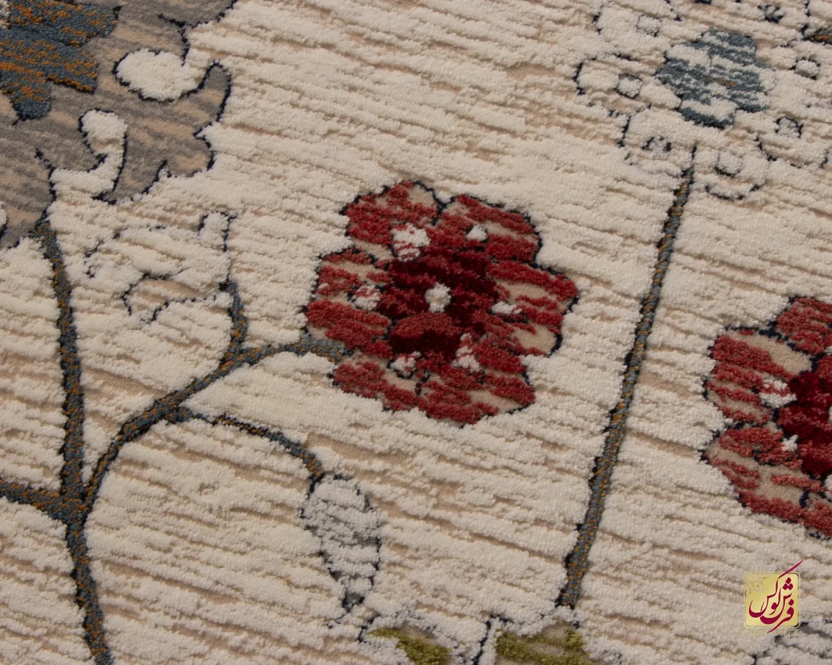 فرش وینتیج 222 کرم نسکافه‌ای حاشیه آبی - تصویر 6