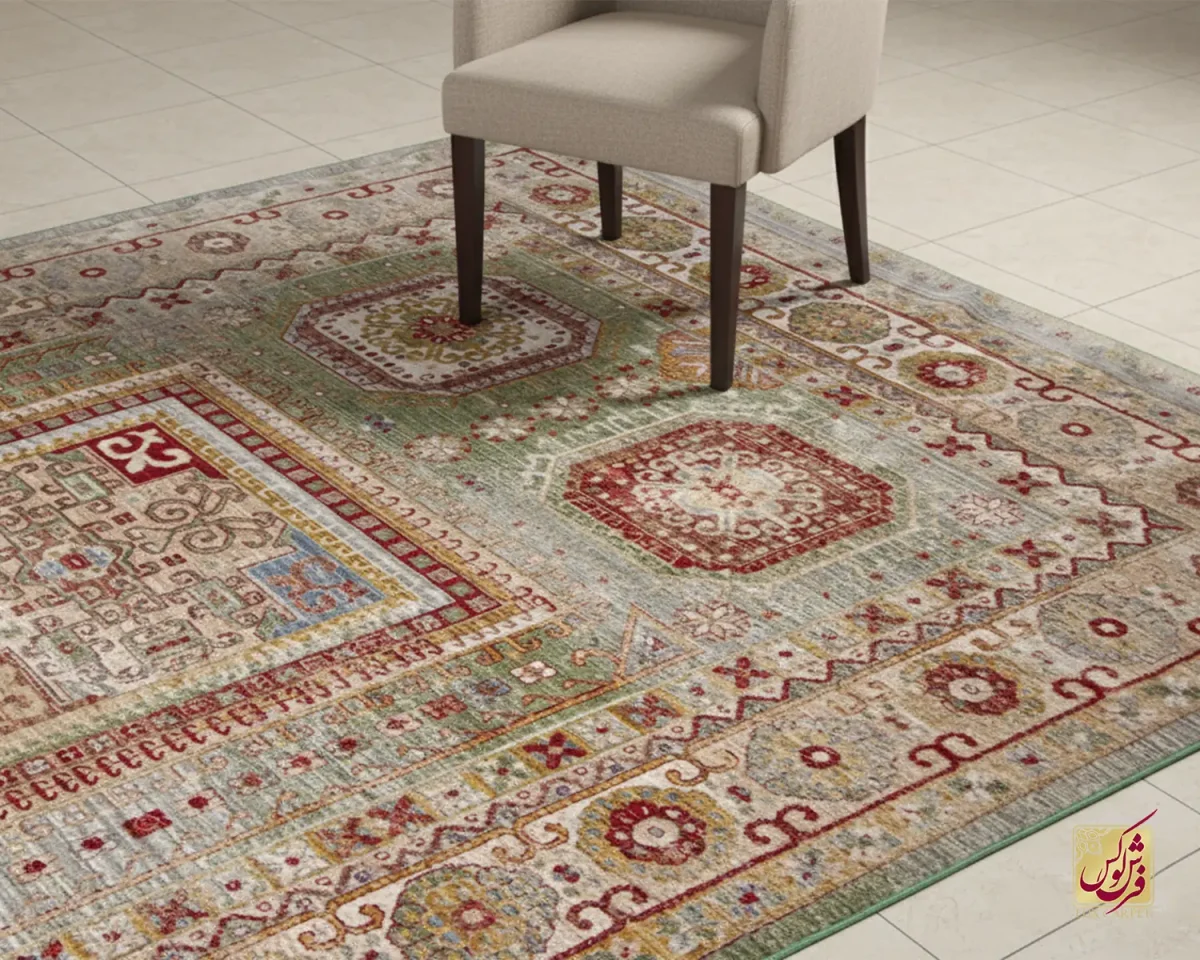 30157-6 فرش وینتیج 30157 کرم سبز لاکی - تصویر 1